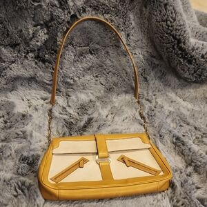 Vintage Gucci Tan & Cream Leather Shoulder Bag with Chain Strap